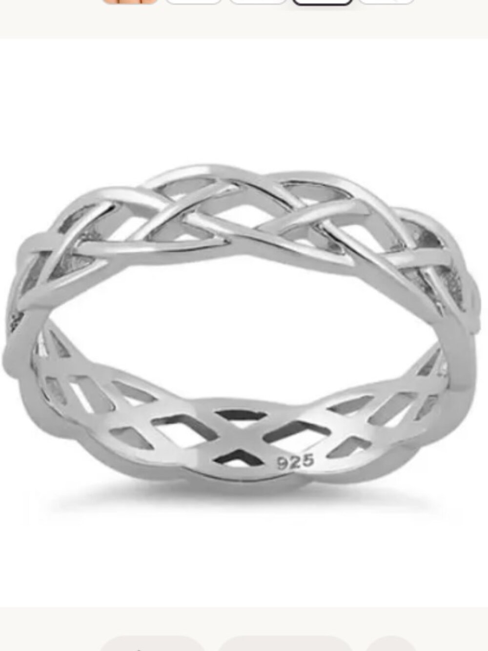 Celtic Knot Sterling .925 Silver Band Ring: Rhodium Plated, High Polish Size 8